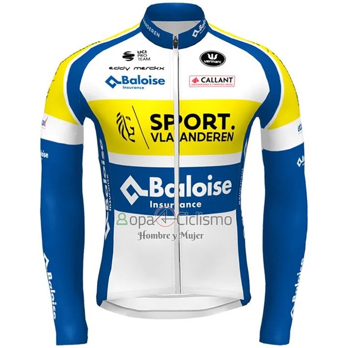 Sport Vlaanderen-Baloise Ropa Ciclismo Culotte Largo 2021 Hombre Mangas Largas Sport Vlaanderen Baloise Azul AMarillo